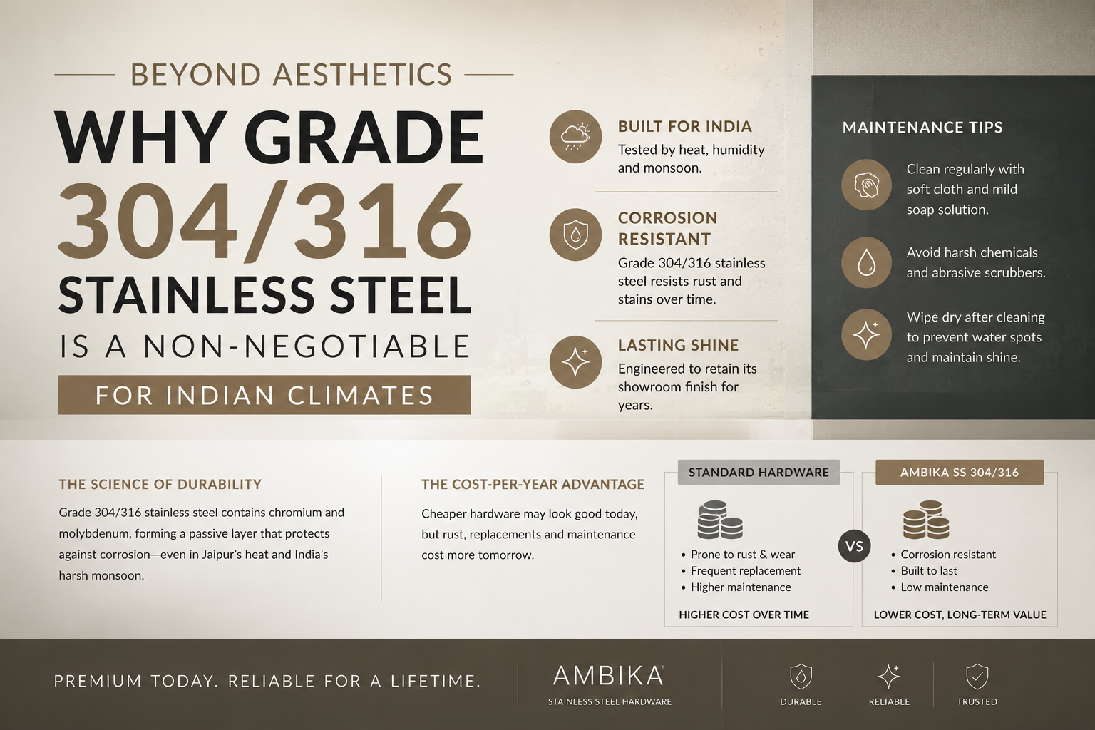 Beyond Aesthetics: Why Grade 304/316 Stainless Steel is a Non-Negotiable for Indian Climates